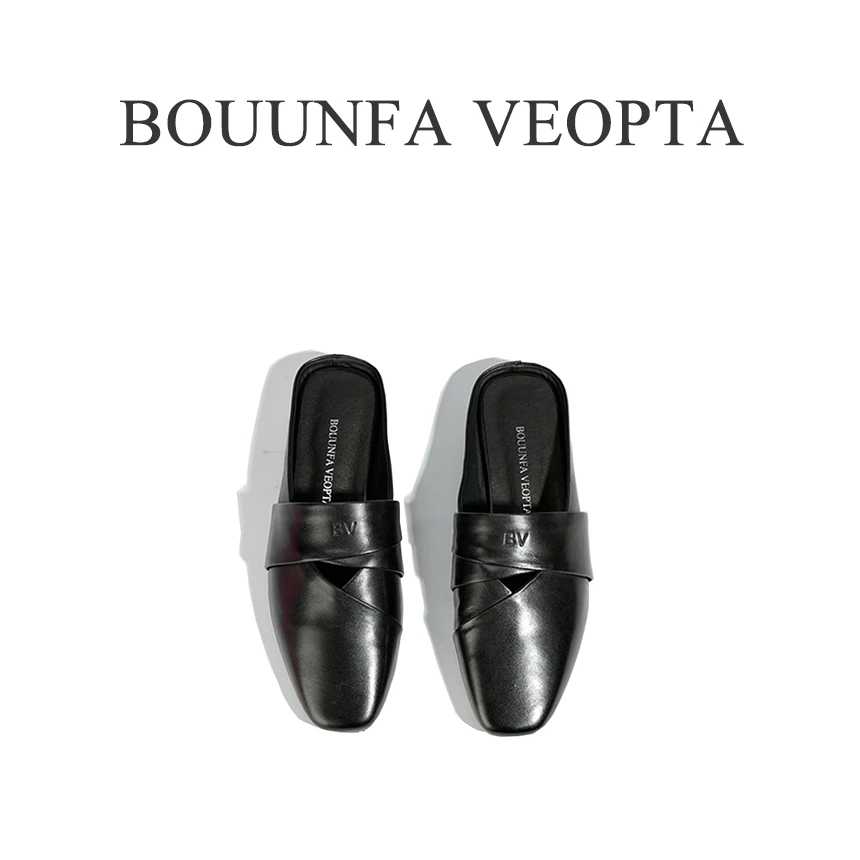 （BV芯片）D06高定胎牛皮拖鞋外穿镂空百搭低跟真皮穆勒鞋女鞋