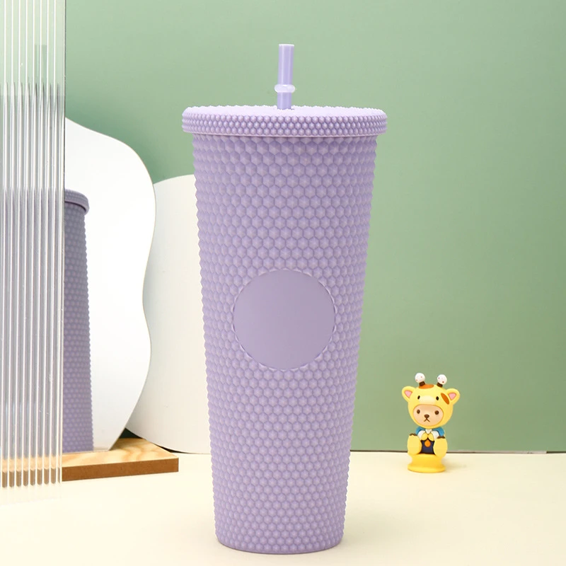 夏季星空榴莲杯时尚高颜值大容量水杯ins风防滑茶杯塑料吸管杯子