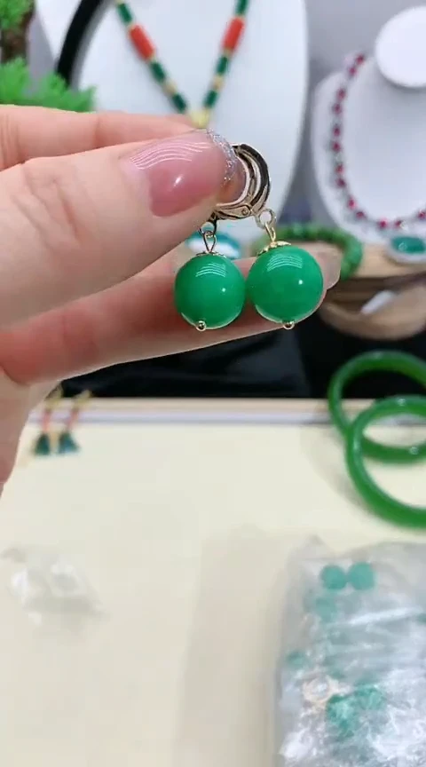 【闪购商品】翡翠耳饰银S925镀金镶嵌784号