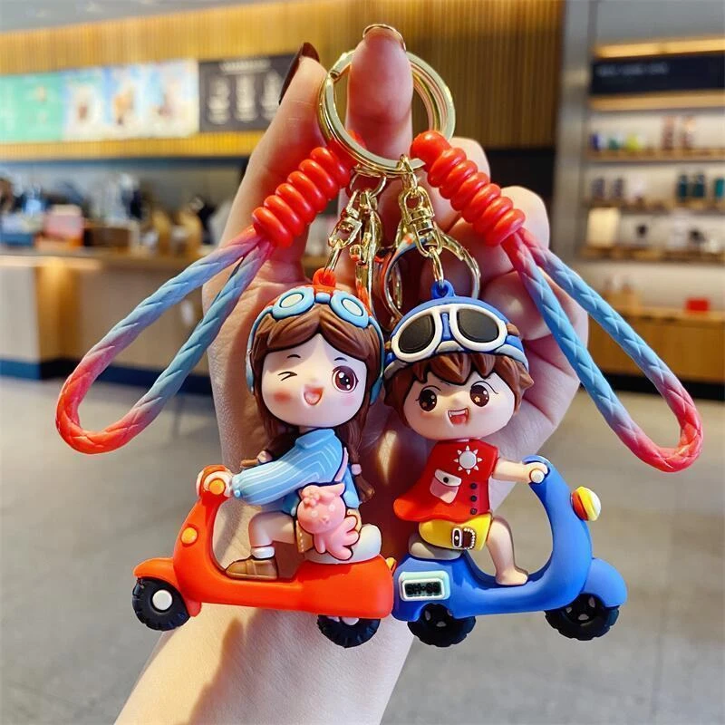 可爱ins马卡龙卡通电动车公仔钥匙扣情侣款汽车钥匙挂件包包挂饰