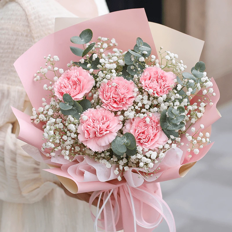【感恩之心】6朵粉康乃馨小花束鲜花送妈妈婆婆丈母娘生日心意礼物