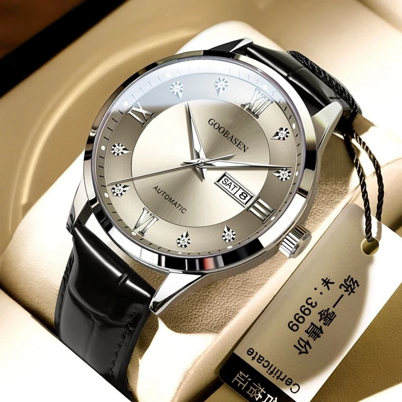 古柏森新款双日历全自动机械腕表男士时尚商务高档次名表夜光防水