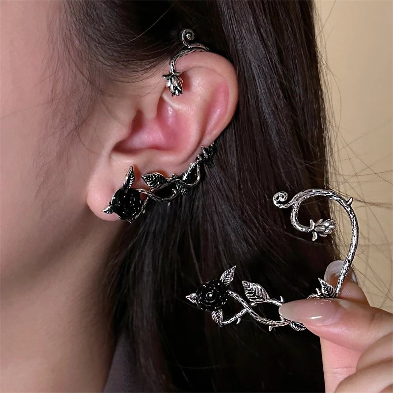 合金耳饰 E0300-1法式暗黑哥特风复古荆棘玫瑰耳钉精致耳饰