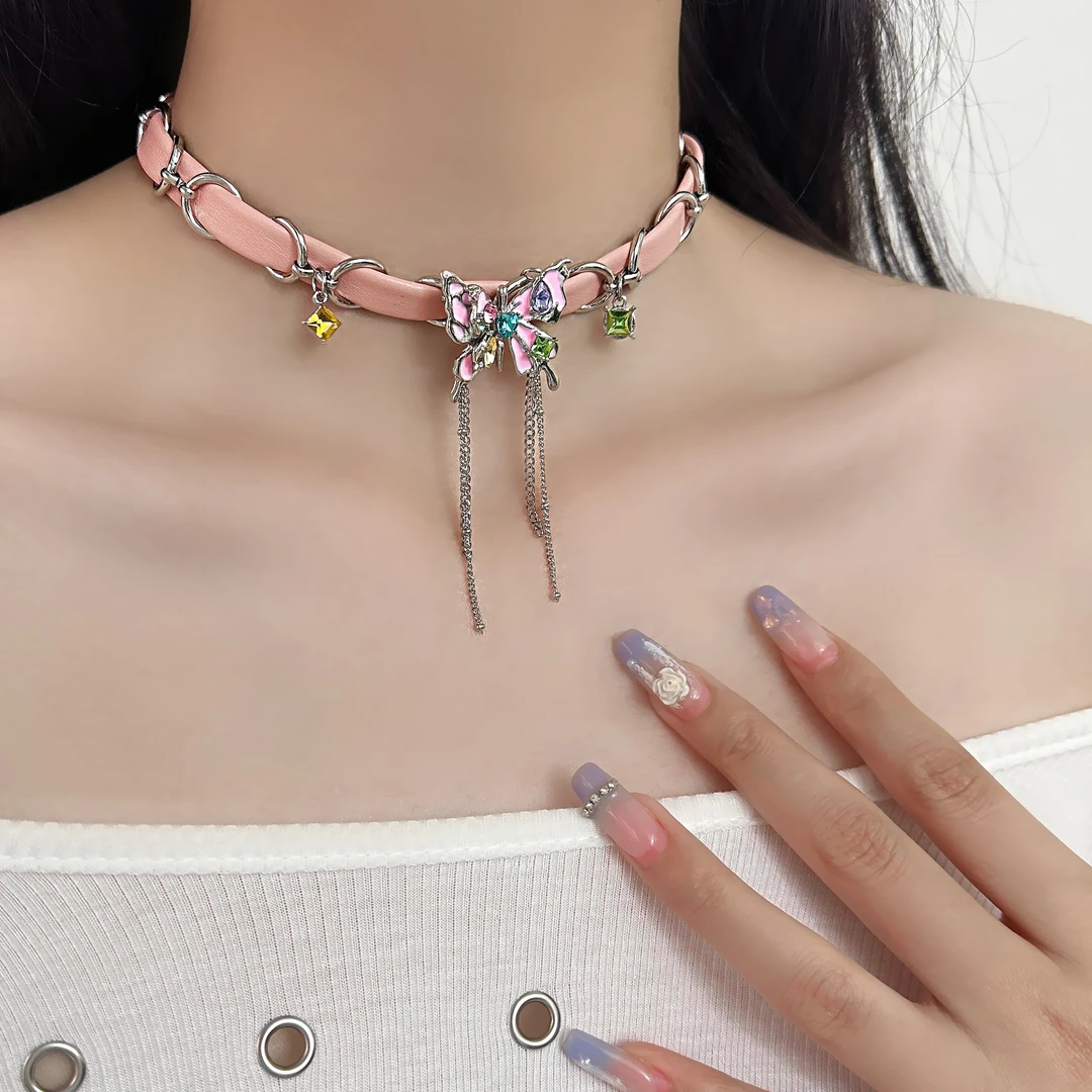 合金皮质项链 X3402-1小众设计感辣妹蝴蝶颈链锁骨链时尚气质项链