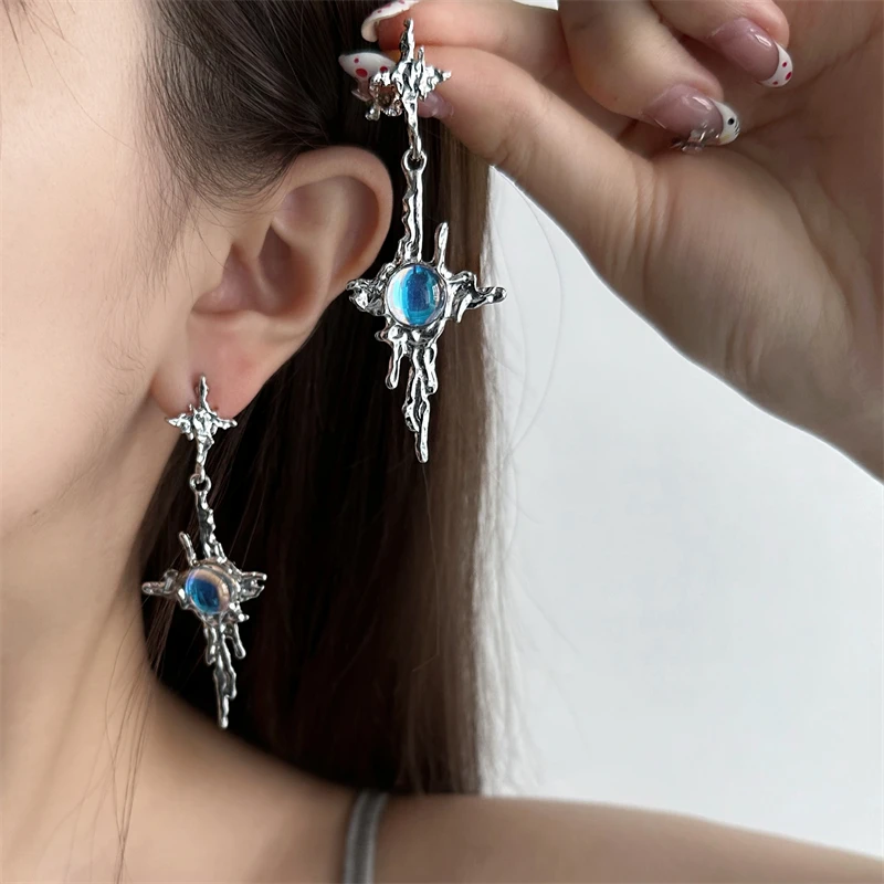 合金亚克力耳饰 E0289-1甜酷风液态十字架芒星设计感ins风耳钉