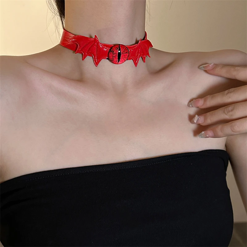 合金皮质项链 X4744-1暗黑万圣节蝙蝠恶魔之眼choker项圈辣妹颈圈