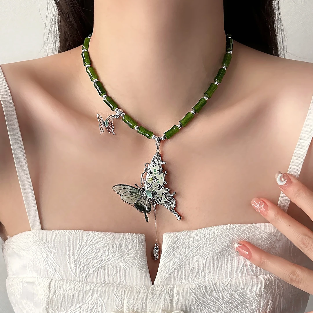 合金亚克力项链 X3969-1新中式古风蝴蝶项链女小众设计感锁骨链