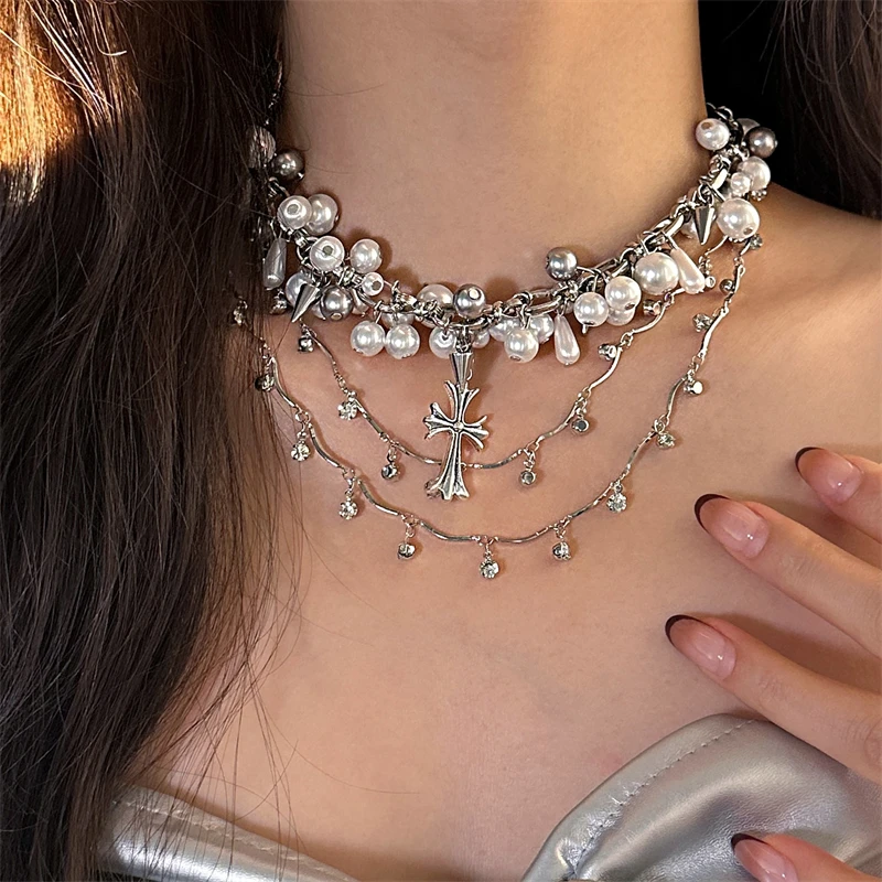 合金亚克力项链 X4932-1欧美复古轻奢多层串珠流苏颈链女秋冬穿搭