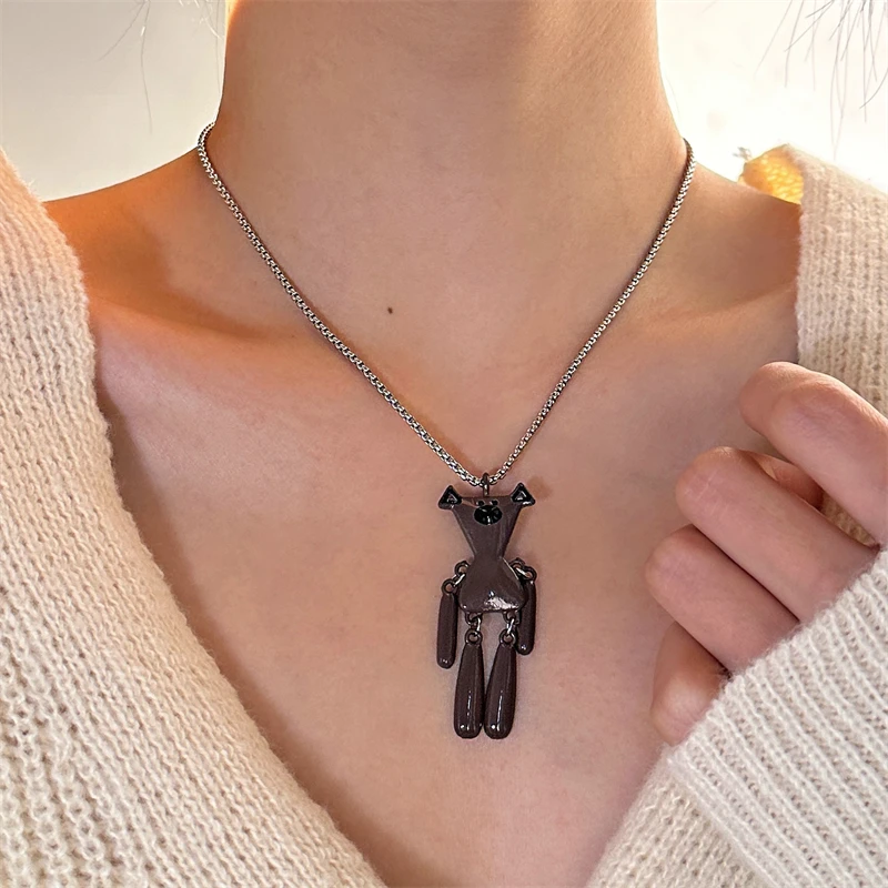 合金项链 X5033-1冬季新款憨豆先生的泰迪熊项链小众设计感毛衣链