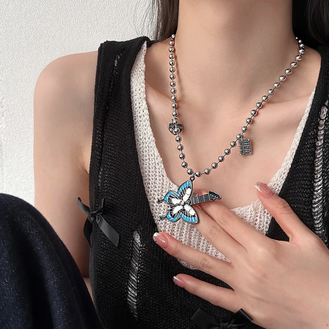 合金项链 X3974-1小众设计感吉他蝴蝶项链女甜酷时尚个性锁骨链
