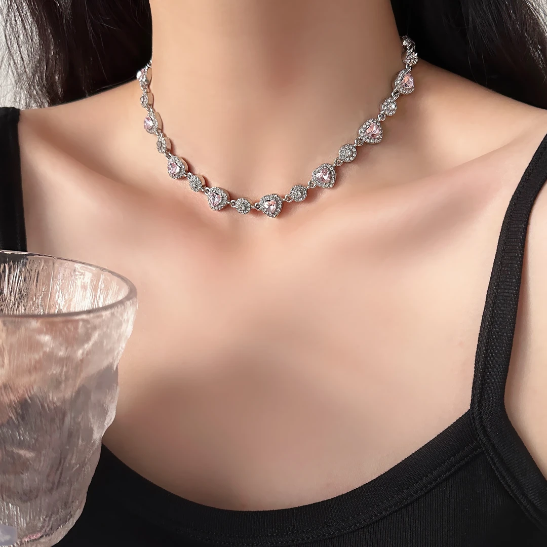 合金合成锆石项链 X3427-1爱心简约锁骨链女轻奢时尚百搭小众简约