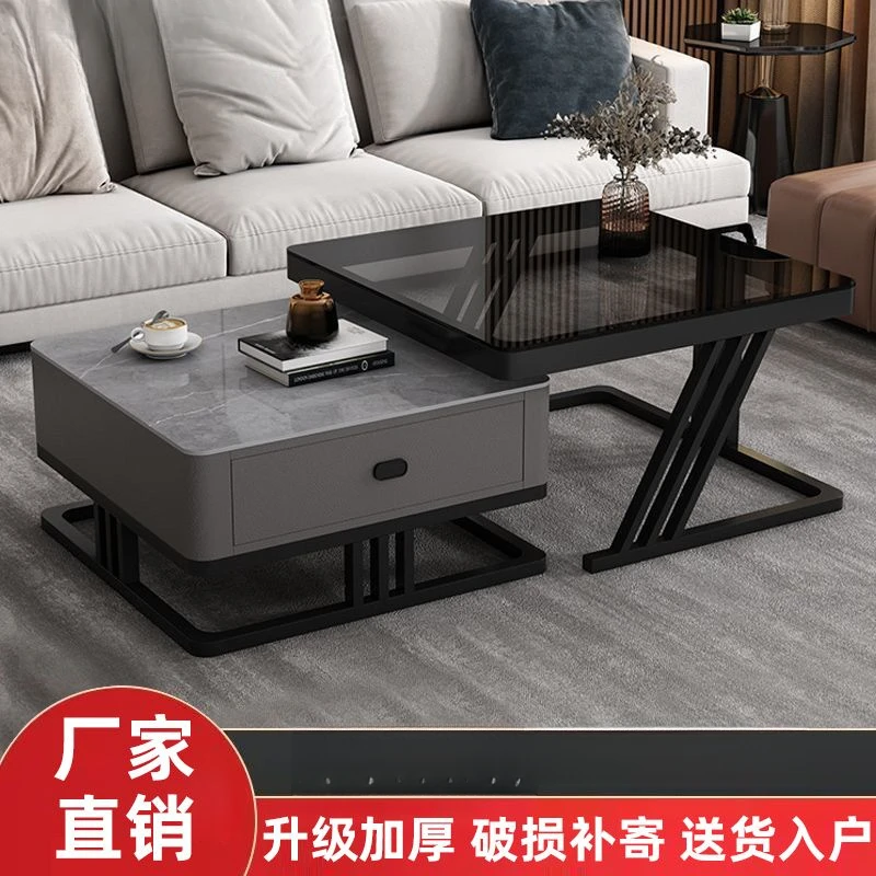 新疆包邮轻奢茶几意式客厅家用玻璃岩板网红桌子现代简约小户型方