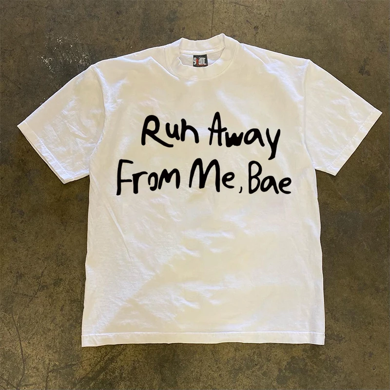 【Run Away】重磅纯棉印花短袖T恤男女设计感情侣潮牌短袖体恤