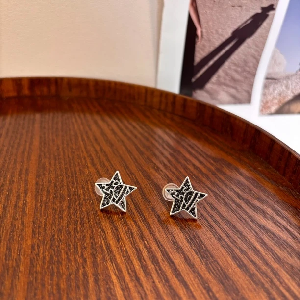 铜合金合成锆石耳饰 五角星黑色星球耳环（一对）EH1866－202