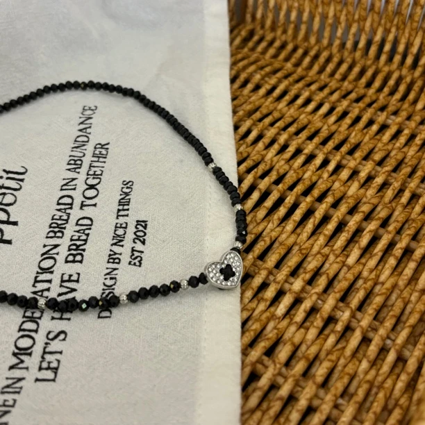 铜合金仿水晶项链 黑色爱心项链XL1734-k184