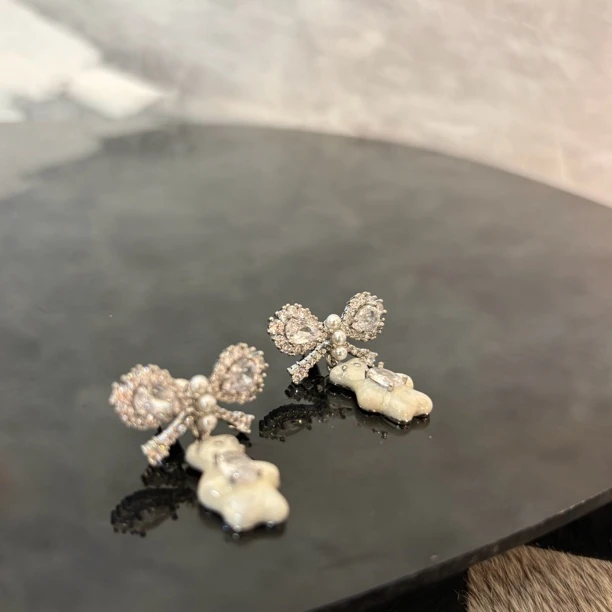 铜合金合成锆石耳饰 蝴蝶结小熊耳环EH2264