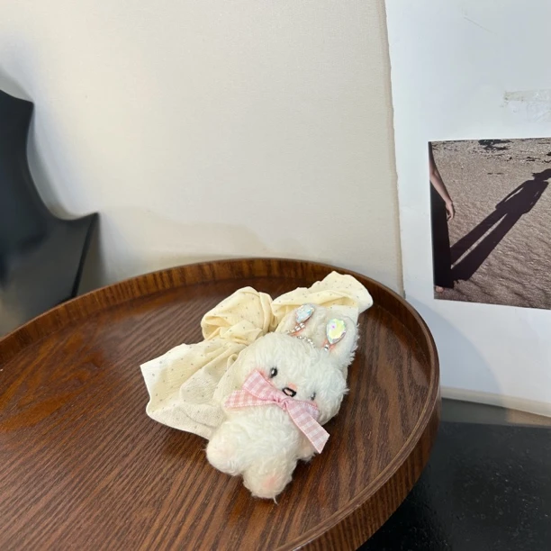 白色波点带白兔发圈（一个）FQ077