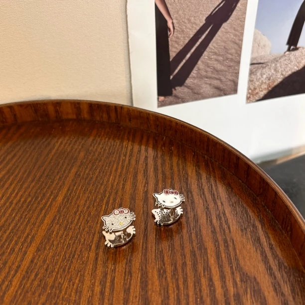 铜合金合成锆石耳饰 双面kt猫猫耳环EH1895