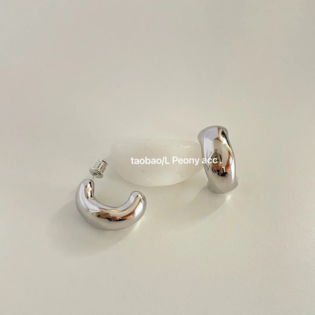 铜合金耳饰 026 韩剧宋慧乔同款c形圈圈耳环镀18k银