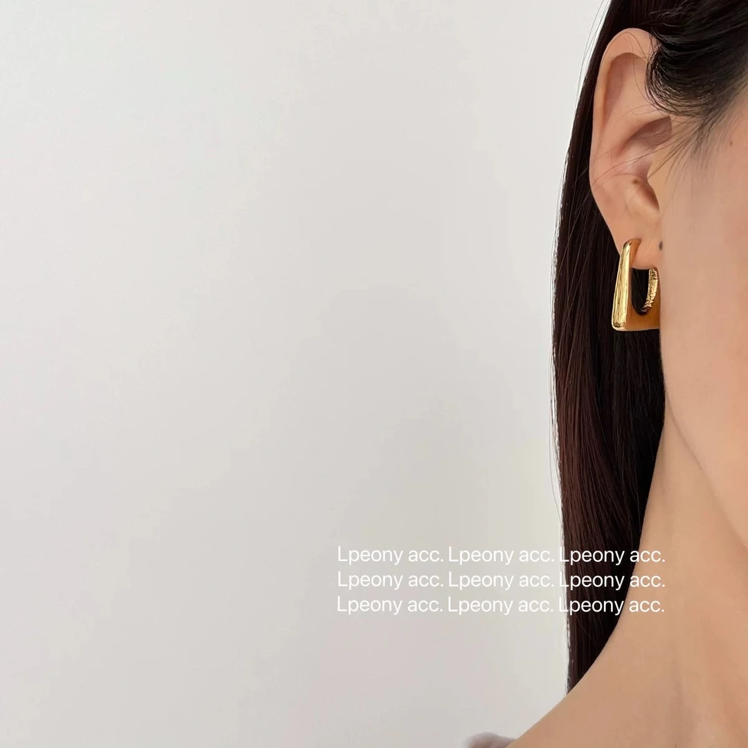 黄铜耳饰 062 黄铜镀金几何方形耳钉博主同款i925银针防过敏