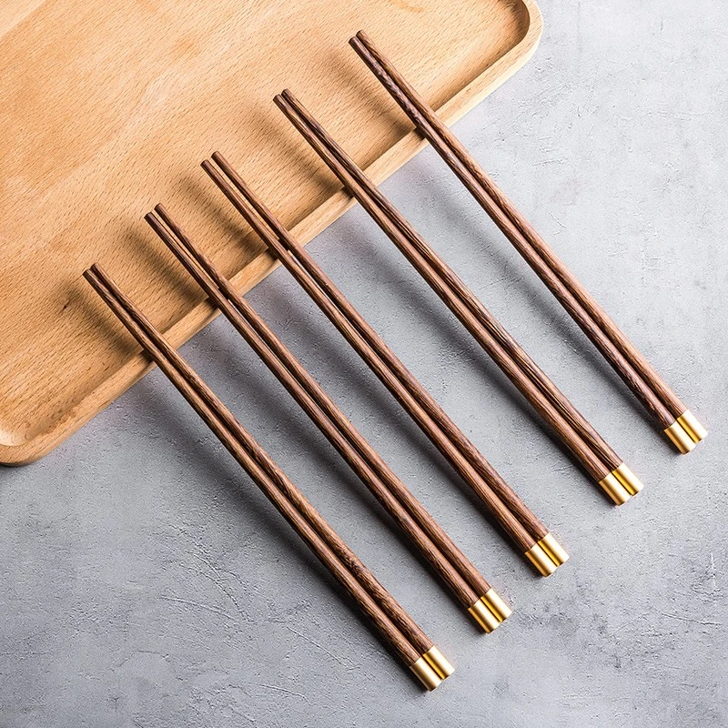 唯物生活 家用鸡翅木筷子福字筷实木筷5双套装日式防滑筷木质高档