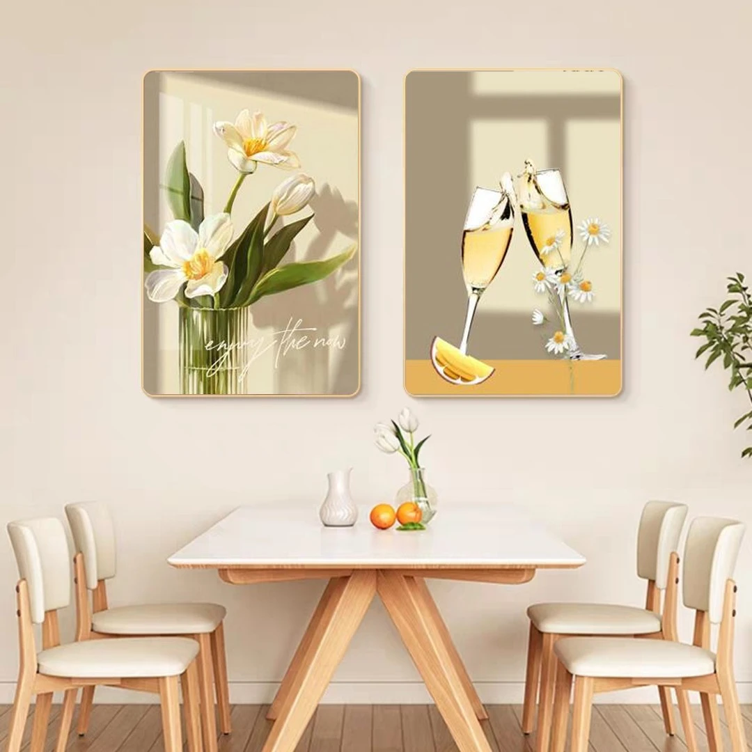 艺潮A009酒杯餐厅装饰画花朵餐厅背景墙挂画轻奢餐桌背景装饰画JL