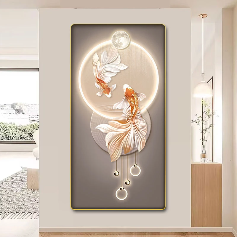 CL-041双鱼入户玄关装饰画光影正对门玄关画现代进门迎面墙挂画