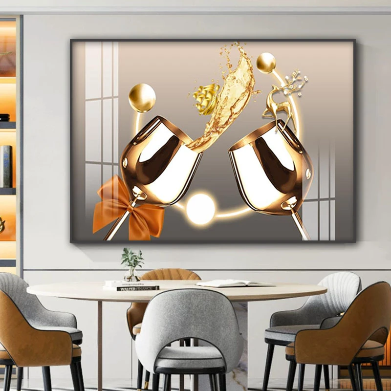 CY-003轻奢餐厅装饰画现代简约餐桌挂画酒杯饭厅横版装饰画