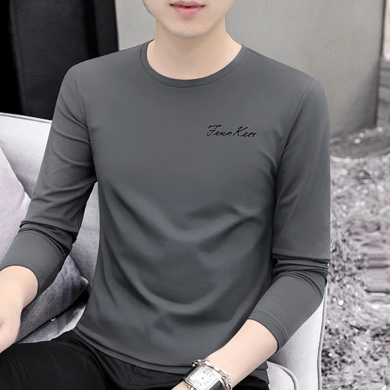 白色男士长袖T恤圆领春秋薄款体桖小衫秋装上衣服秋衣秋季打底衫