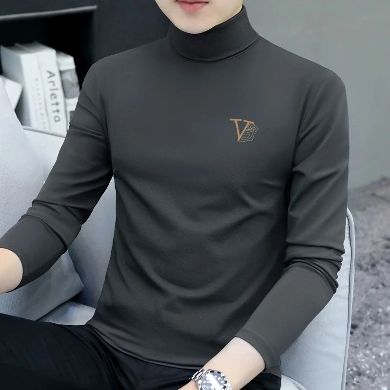 高领打底衫男秋冬季防寒新款韩版印花潮流内搭长袖上衣服休闲体恤