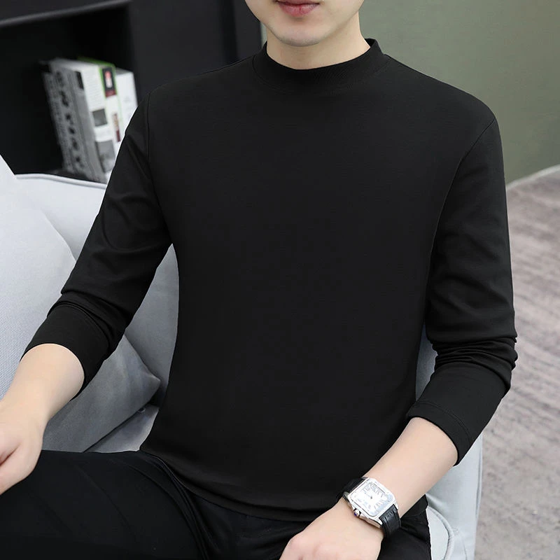 秋冬季长袖打底纯色秋衣男士T恤简约休闲百搭立领上衣修身打底衫