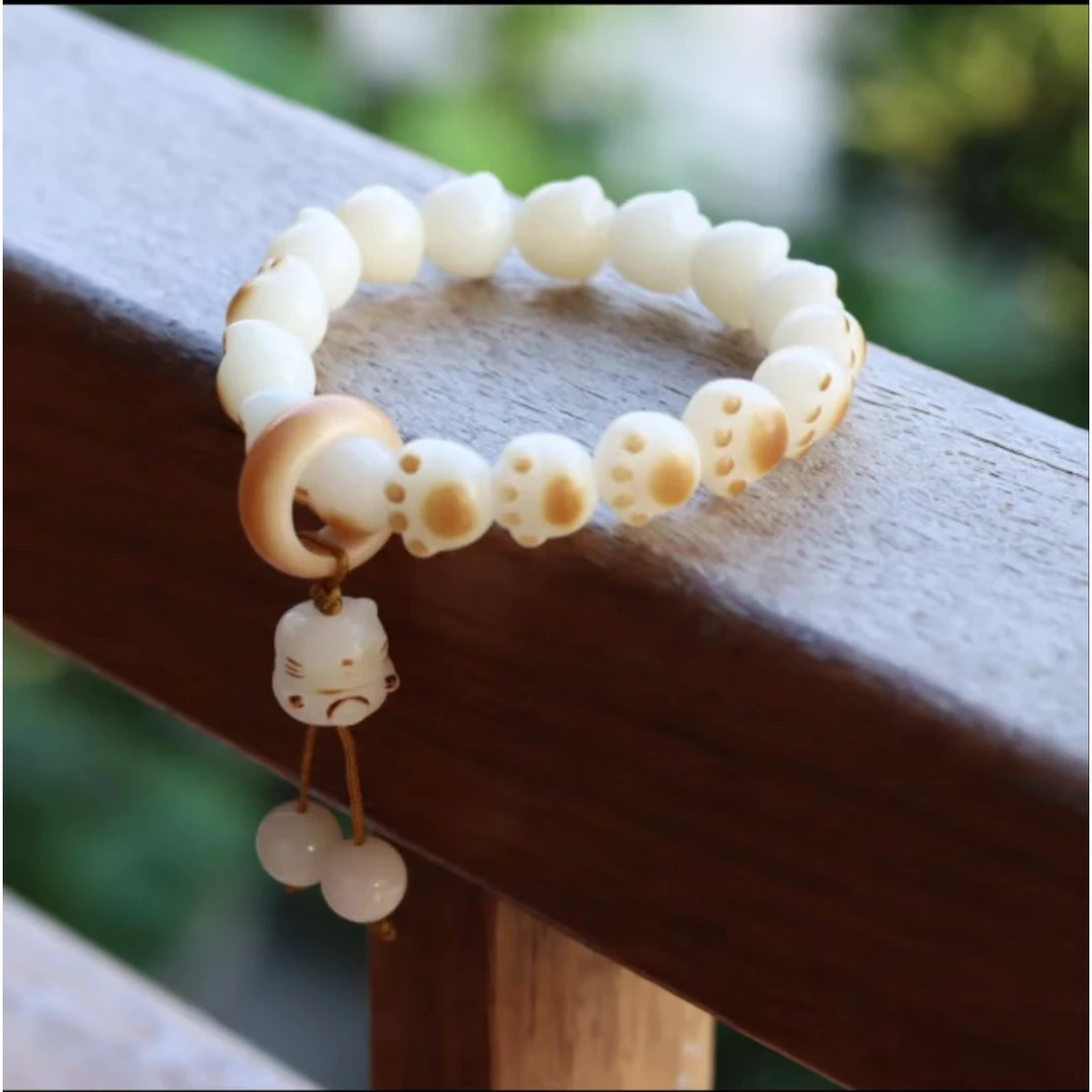正宗炭烧猫爪手串菩提根甄选手工小猫咪天然白色菩提烤色可爱手捻