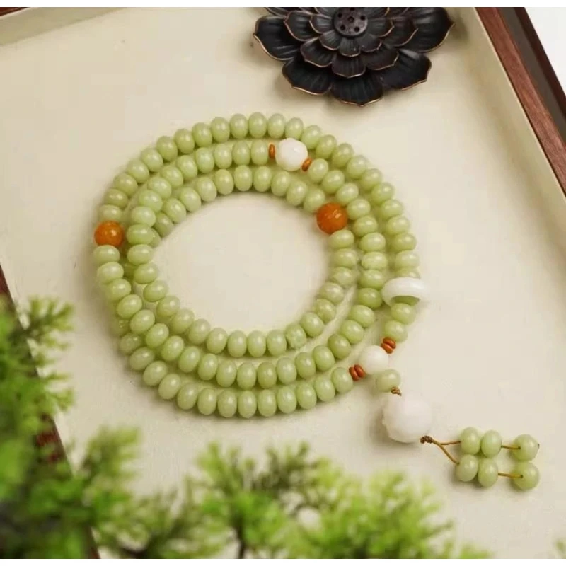 青绿菩提算盘珠菩提手串 108颗手持手串搭跑环莲花清冷脖挂百搭款