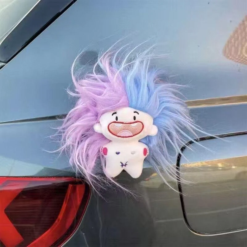 车载丑萌缺牙巴挂件恶搞发型可变搞笑棉花裸扎头发娃娃车尾装饰品