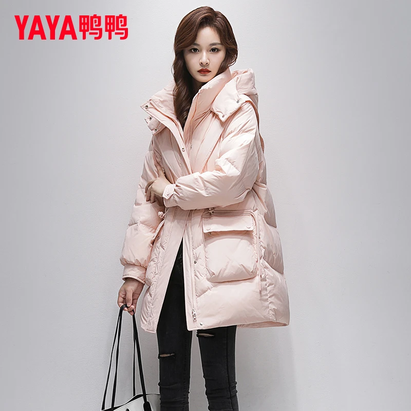 YAYA/鸭鸭冬季2024年新款中长款羽绒服女士时尚休闲潮流保暖外套