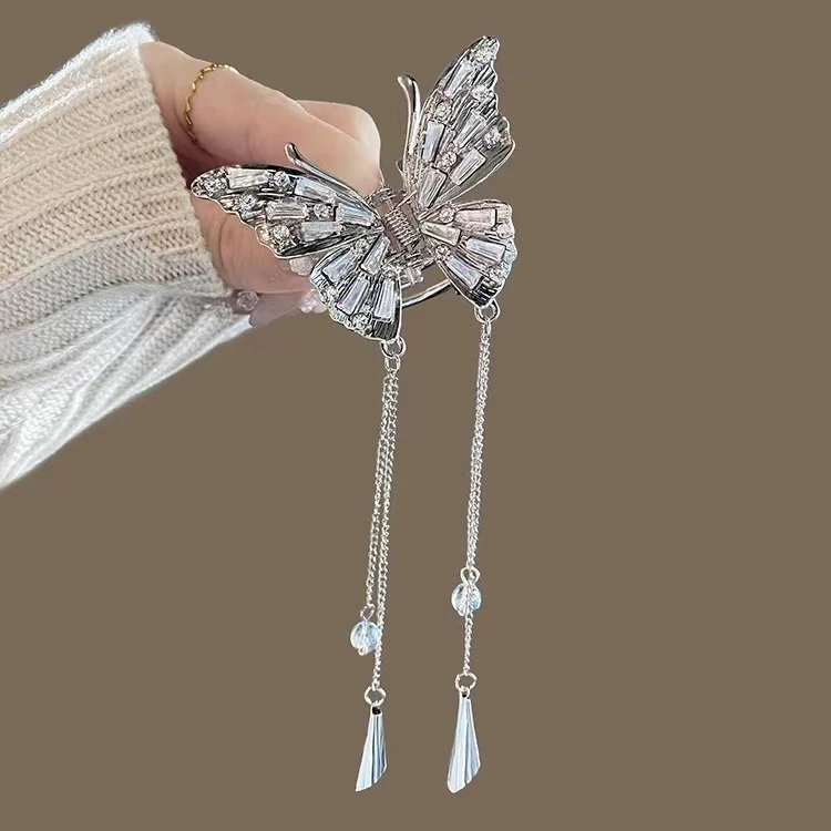 古风蝴蝶流苏抓夹气质女后脑勺复古半扎发夹高级感小鲨鱼夹头饰