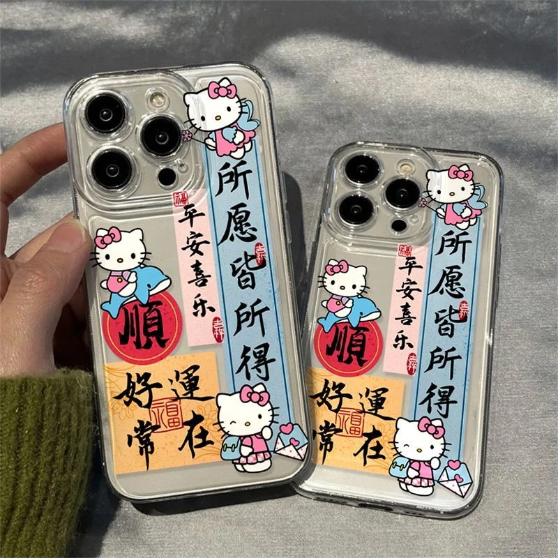国风凯蒂猫iPhone14promax手机壳XR苹果15pro防摔13/12透明硅胶软