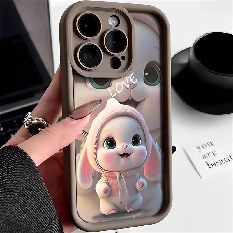 苹果15可爱兔兔手机壳新款14防摔13硅胶iPhone12ProMax全包11磨砂