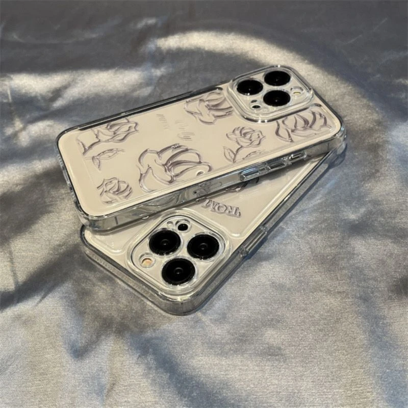 网红款线条玫瑰苹果iPhone15手机壳简约苹果14promax全包13防摔12