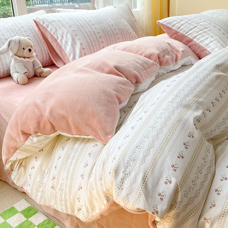 冬季A面纯棉B面牛奶绒被套单件单人宿舍全棉加绒被罩珊瑚绒面被单