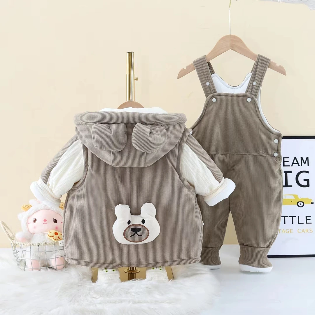 冬季加厚儿童棉衣时尚外穿洋气婴幼三件套婴童卡通男童棉衣套装