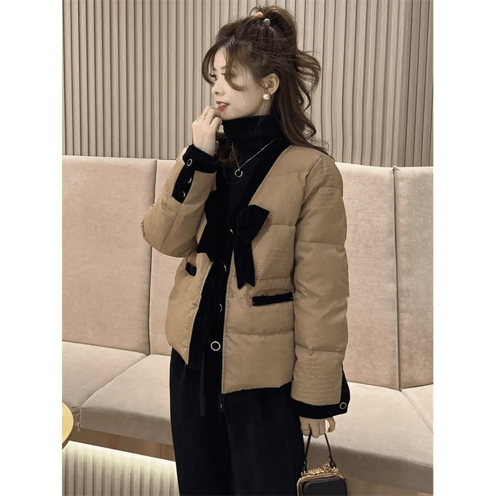 小香风蝴蝶结棉服外套女2024年气质冬季新款设计感洋气时尚加厚保