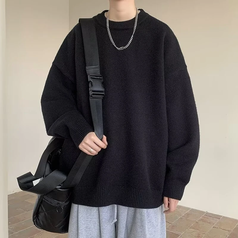 慵懒风毛衣男款冬季2025新款黑色cleanfit针织衫宽松圆领内搭外套