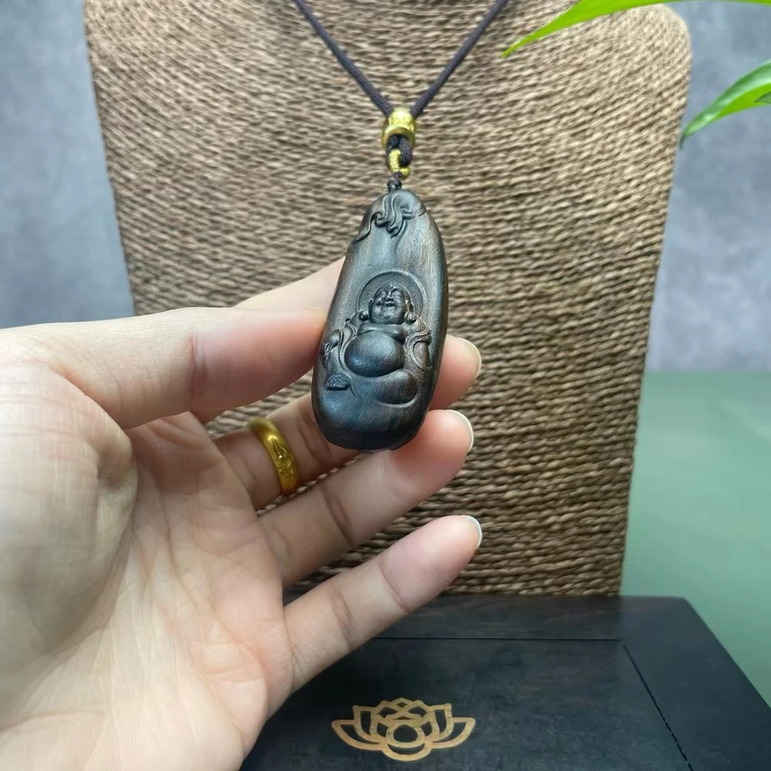 印尼达拉干祥云弥勒款文玩挂件精品天然原木雕刻木雕工艺品吊坠