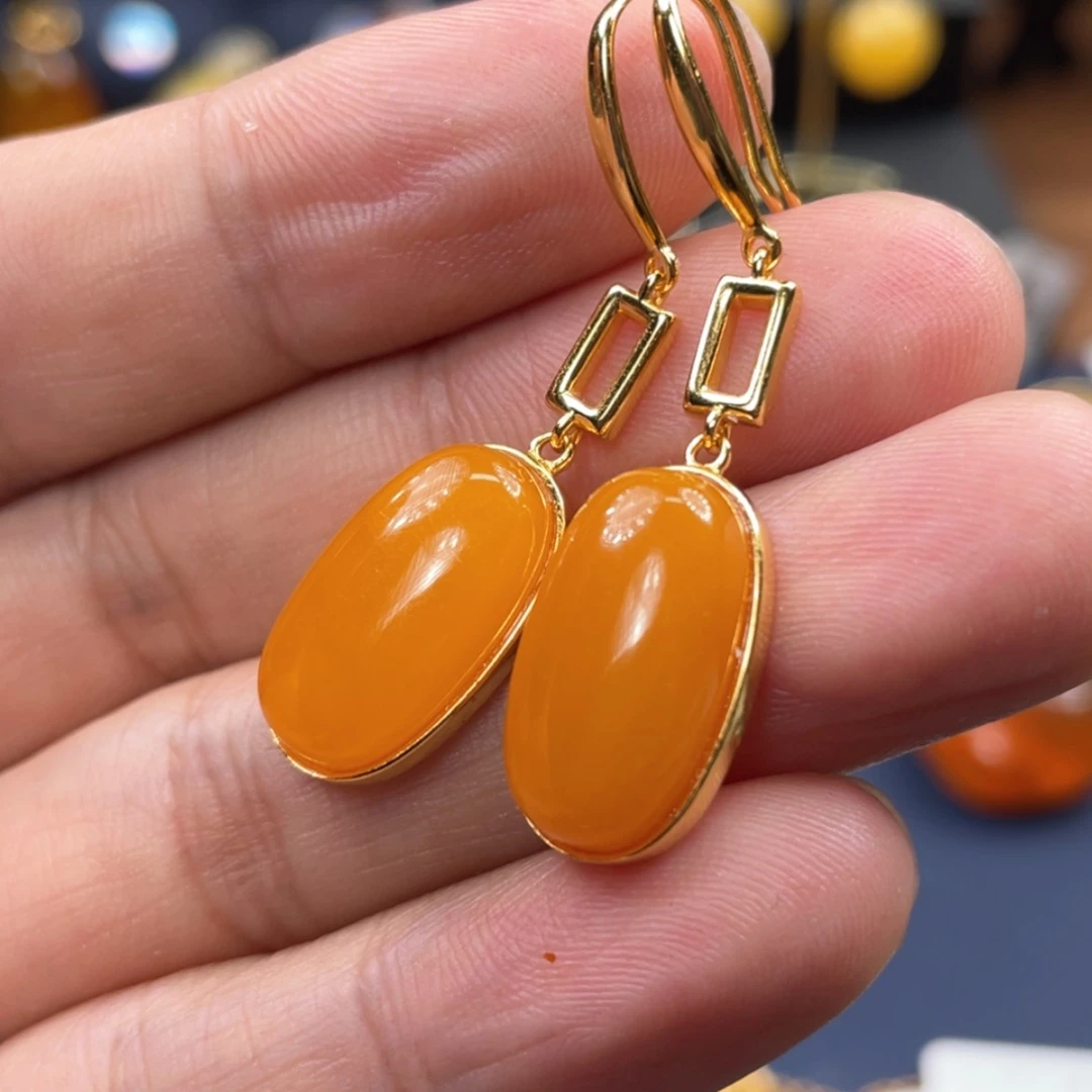 【闪购商品】蜜蜡耳饰银S925镀金镶嵌