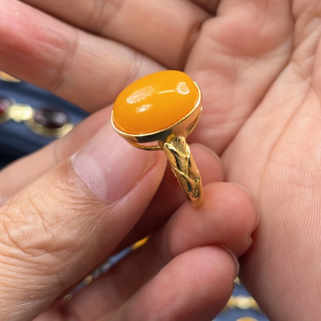 【闪购商品】蜜蜡戒指银S925镀金镶嵌