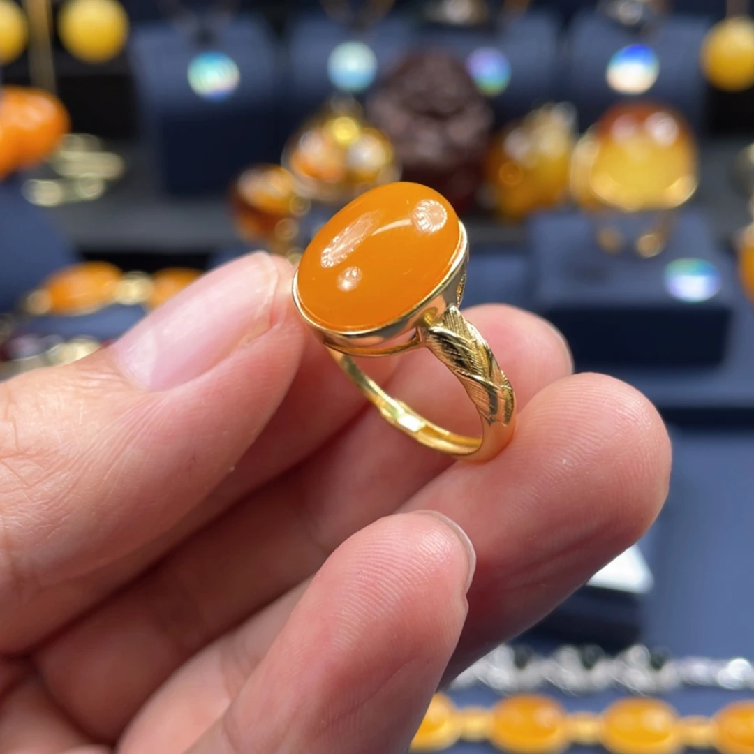 【闪购商品】蜜蜡戒指银S925镀金镶嵌