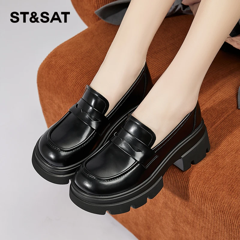 星期六软底乐福鞋女2025新款鞋子女复古英伦风粗跟小皮鞋百搭单鞋