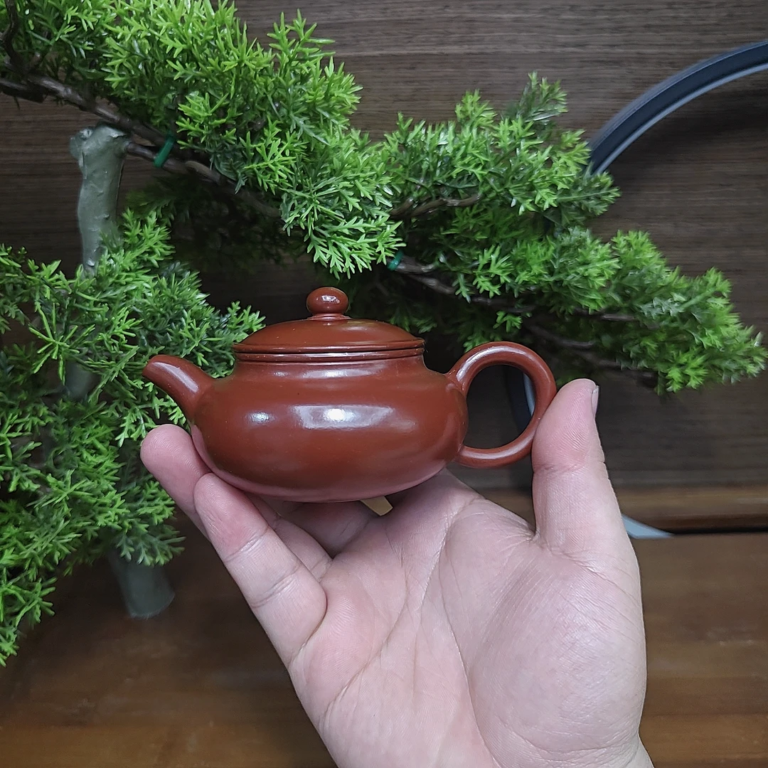 潮州朱泥手拉壶朱泥大红袍仿古壶大口径实用器纯手工拉胚成型