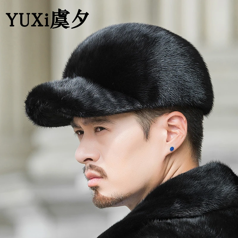 貂皮帽子男整貂棒球帽爸爸冬季水貂毛加厚保暖老头皮草鸭舌帽老人